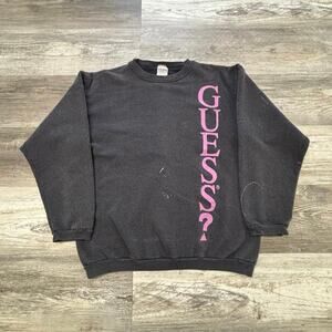 Vintage Guess Sweatshirt  80s 90s Charcoal Gray‎ Womens L Spellout Crewneck USA